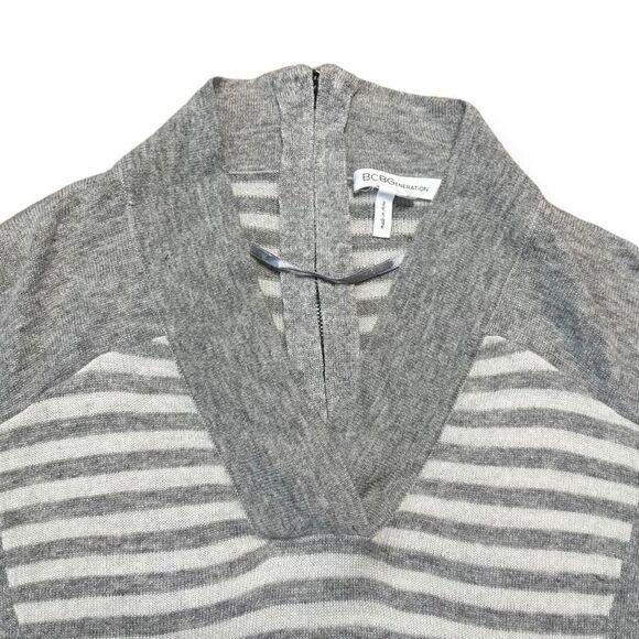 BCBGeneration Sweater Womens Small Wool Shawl Collar Academia Prep Gray Striped - Picture 3 of 11